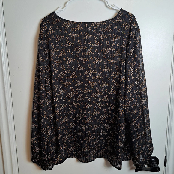 Zac & Rachel Black‎ Orange Floral Boho Whimsigoth Chiffon Long Sleeve Blouse 2X - Picture 3 of 7